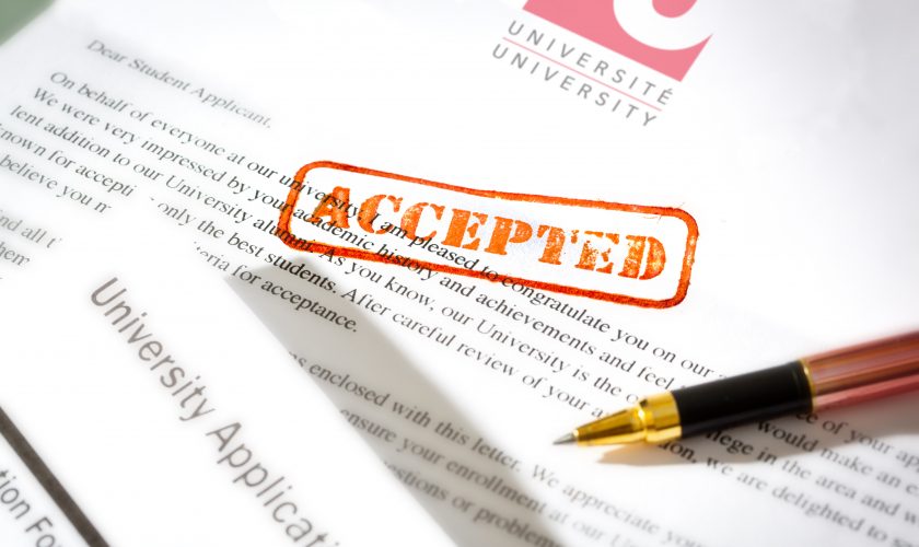 University Application Acceptance Notification Letter with ACCEPTED Stamp
